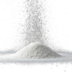A pile of white sugar with sugar pouring down, isolated on transparent background