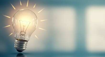 Glowing lightbulb, symbolizing inspiration and innovative thinking.  Space for text or ideas