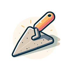 Masonry trowel with mortar in cartoon style on beige background. Ideal for construction tools, bricklaying equipment, and building trade educational materials.