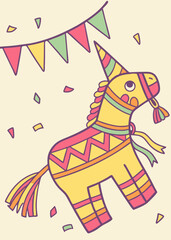 Obraz premium Festive piñata illustration, in pastel colors, for party invitations