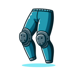 Blue denim jeans with knee pads in modern cartoon style. Perfect for casual fashion, protective sportswear or urban clothing collection illustrations.