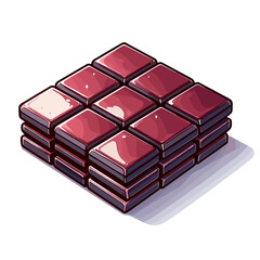 Red chocolate bar stack in shiny cartoon style. Perfect for sweet treat advertising, dessert promotions or candy product packaging illustrations.
