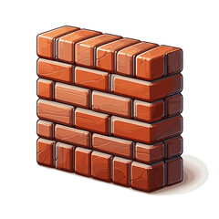 Red brick wall pattern in isometric cartoon style on white background. Ideal for construction materials, masonry illustrations, and architectural element design references.