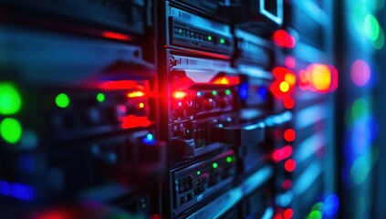 Fototapeta premium Data Center Server Rack Closeup.