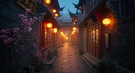 Asian alleyway at dusk