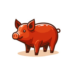 Red farm pig in friendly cartoon style with rounded body. Perfect for agricultural education, livestock farming or children's farm animal illustrations.