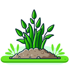 Green plant sprouting from soil in fresh cartoon style. Ideal for gardening beginners, plant growth concepts or environmental sustainability illustrations.