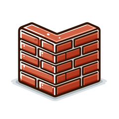 Red brick wall corner in isometric cartoon style. Perfect for construction materials, masonry work or building component illustrations.