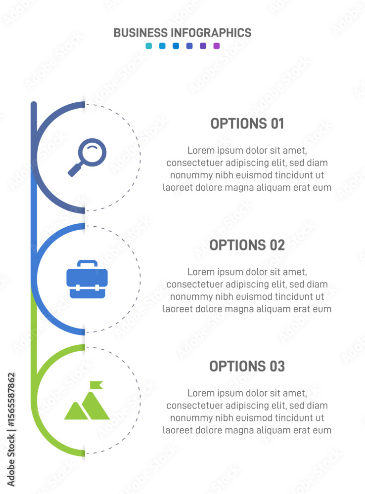 Poster vertical progress bar featuring 3 arrow-shaped elements, symbolizing the three stages of business st