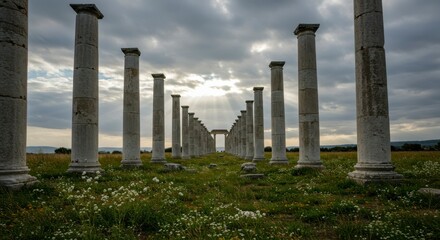 Ancient columns in a field