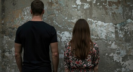 Couple backs to wall