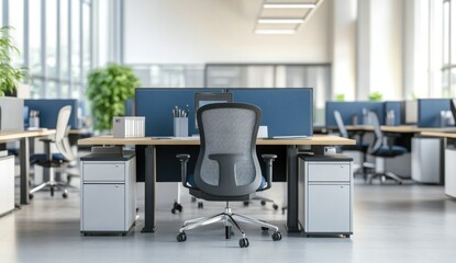 Modern Office Workspace: A Serene and Productive Environment