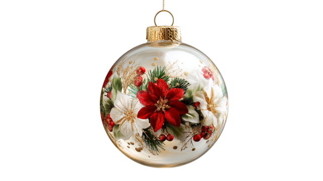 Silver Christmas Ornament Poinsettia isolated on a transparent background
