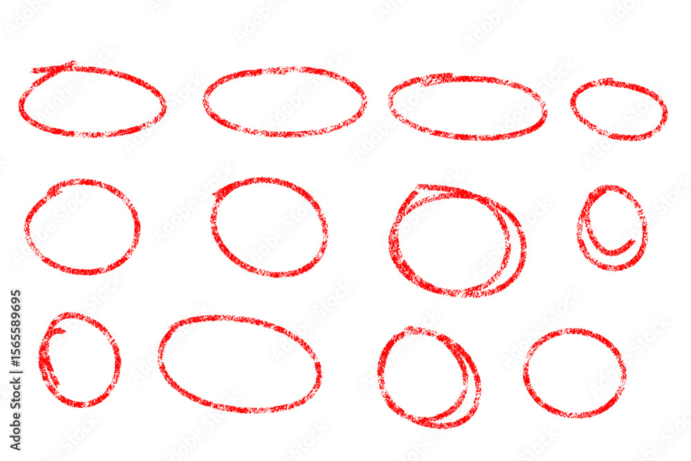 Poster red circles and ovals are isolated on transparent background