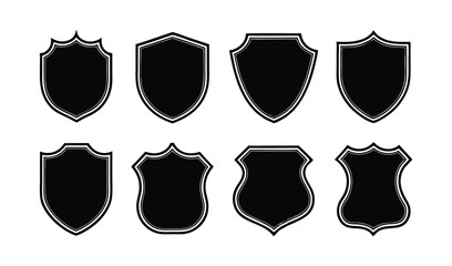 Bold Black Shield Silhouette Vector Icon Set for Security Themes