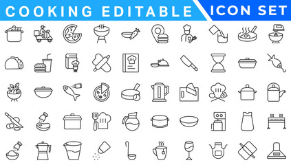 Cooking editable icon set. Cooking icon set. Editable stroke. Vector illustration