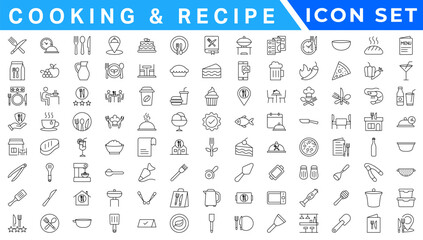 Premium Cooking and Recipe Icons – Line, Outline, Minimal, Vector – Kitchen, Chef, Food, Baking, Restaurant UI Icons
