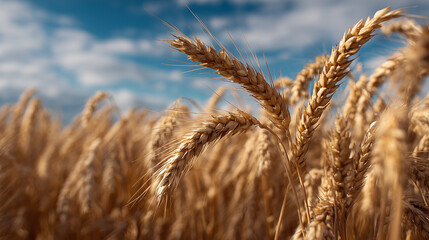 Golden Wheat Field with Blue Sky Background 