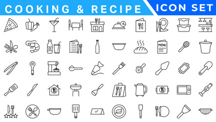 Premium Cooking and Recipe Icons – Line, Outline, Minimal, Vector – Kitchen, Chef, Food, Baking, Restaurant UI Icons