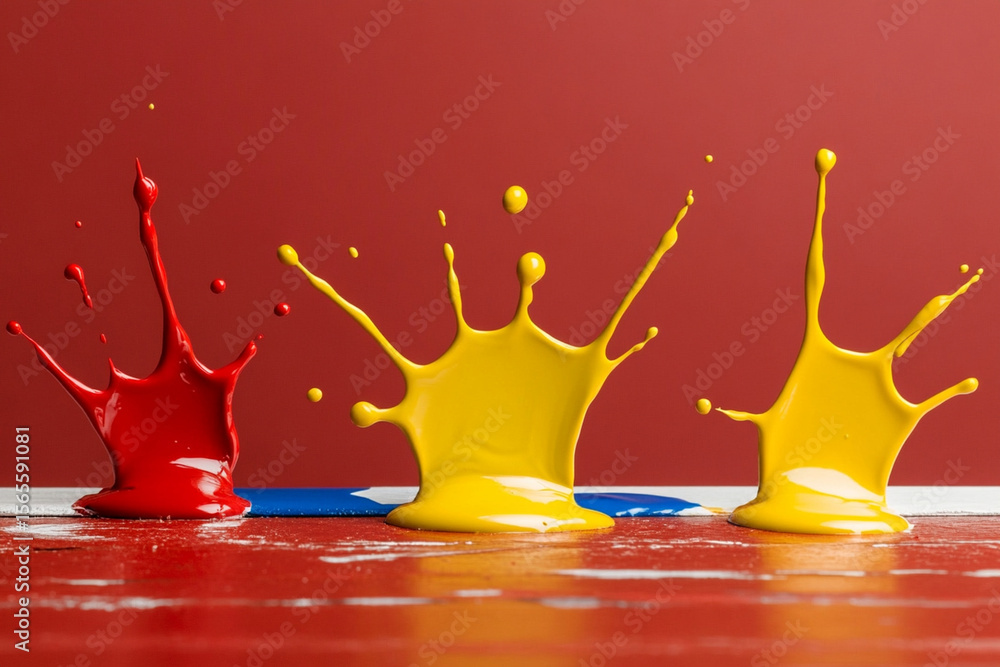 Poster Frozen paint splashes create a dynamic contrast of colors
