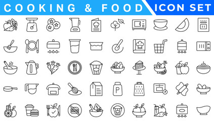 Kitchen icon set. Line style. Cooking icon.