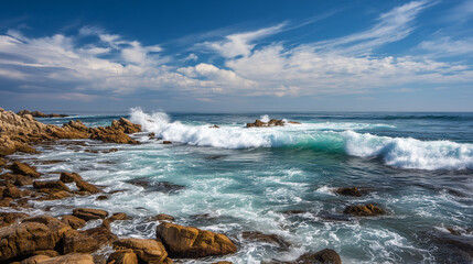 Rocky Shoreline with Crashing Waves 