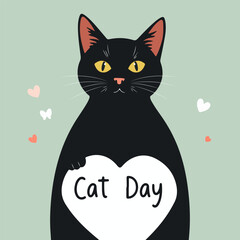 Cat International Day Heart, vector art illustration.