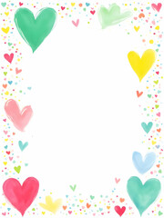 Colorful Crayon Heart Border Frame on White Background

