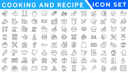 Premium Cooking and Recipe Icons – Line, Outline, Minimal, Vector – Kitchen, Chef, Food, Baking, Restaurant UI Icons