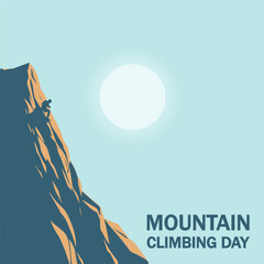 Climbing mountain day summit, vector art illustration.