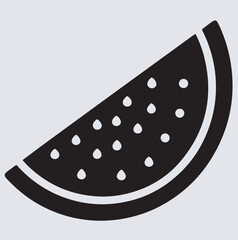 watermelon slice icon silhouette vector art illustration, vector illustration of a black and white watermelon