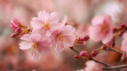 Soft Pink Cherry Blossoms in Bloom