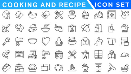 Premium Cooking and Recipe Icons – Line, Outline, Minimal, Vector – Kitchen, Chef, Food, Baking, Restaurant UI Icons
