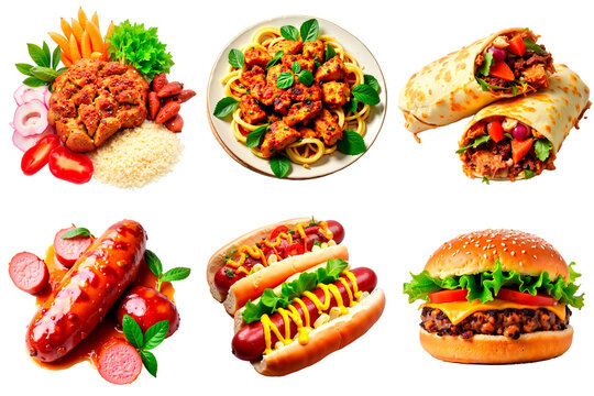 Assorted vegan dishes including wraps, pasta, and burgers for World Vegan Day   - Powered by Adobe