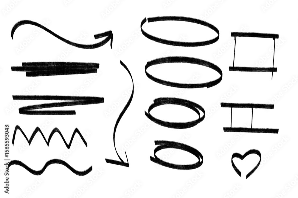 Poster various handdrawn shapes and lines isolated on transparent background