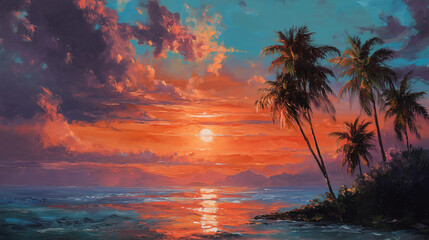 Tropical Sunset Over Ocean Horizon