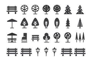 Elegant Black Vector Silhouette Icon Set for Park and Garden Features