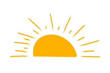 A bright yellow sun rises, isolated on transparent background