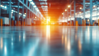 Industrial Factory Interior: A Gleaming Floor Reflects Light and Modern Architecture