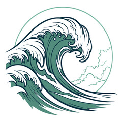 Naklejka premium Artistic vector illustration of an ocean wave for beach lifestyle, surfing culture, and environmental awareness