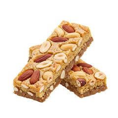 Nut energy bars with mixed nuts arranged on a white background  