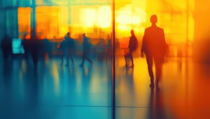 Abstract Cityscape: Blurry Figures in Warm Hues