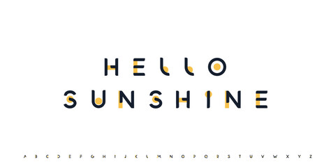 Hello sunshine banner, inspirational quote lettering, motivational phrase. Futuristic geometric alphabet logo font. Vector illustration