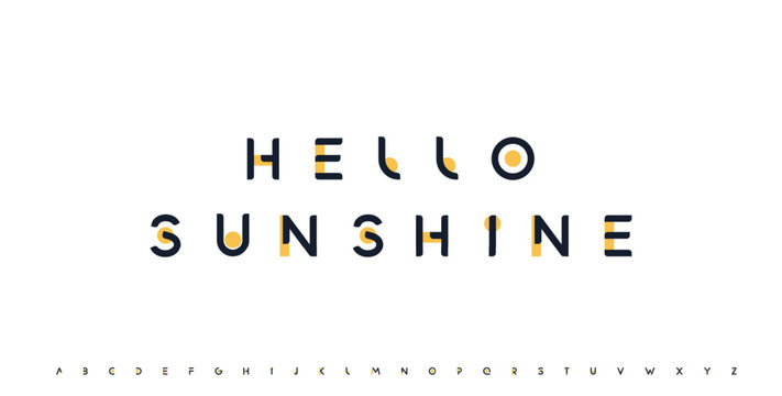 Hello sunshine banner, inspirational quote lettering, motivational phrase. Futuristic geometric alphabet logo font. Vector illustration