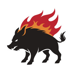 Wild Boar With Fire Background Silhouette