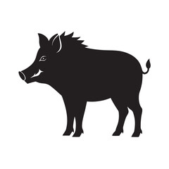 Silhouette Of Alert Wild Boar In Woods