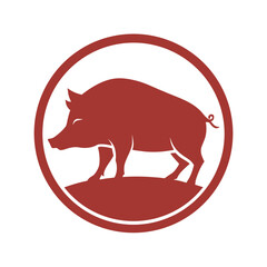 Boar Silhouette Inside Circle Emblem