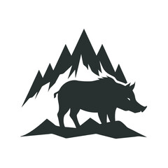 Wild Boar In Front Of Mountain Silhouette