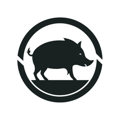 Wild Boar In Circular Badge Silhouette