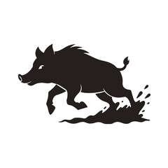 Silhouette Of Wild Boar Charging In Mud
